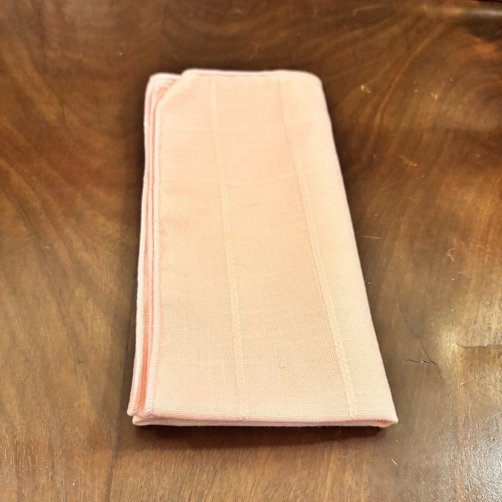 Vintage Pink Linen Blend Napkins Set of 4 Windowpane Plaid Dinner Table Linens